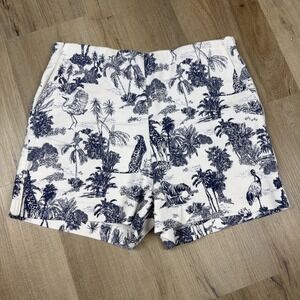 Rachel Zoe Shorts Women's Size 6 Blue White Toile Jungle Print Pull On High Rise